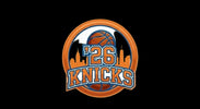 Basketball team logo with '26 Knicks' text on a light blue background